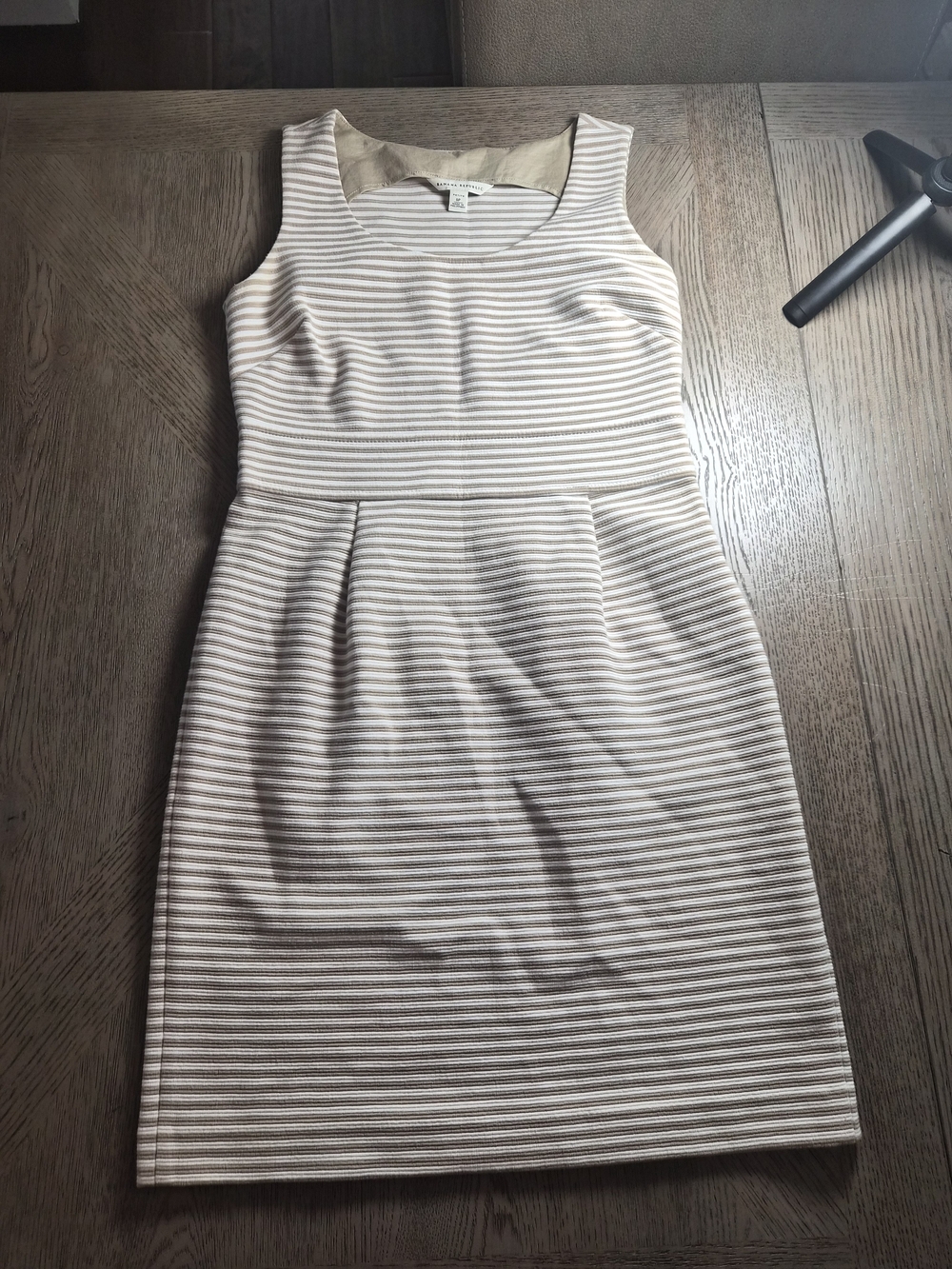 Banana Republic Sleeveless Striped Midi Dress in Beige and White